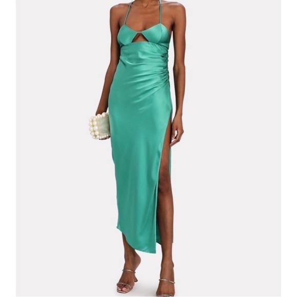 The Sei Cut Out Ruched Silk Midi Dress in Jade Size: 2 - Picture 15 of 16